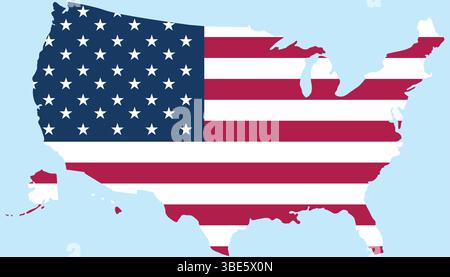 Outline of map of America with the American Stars and Stripes flag, independence day Day graphic isolated on a white background Stock Vector