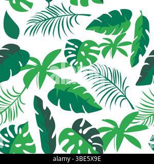 Seamless tropical leaf pattern background design illustration Stock Vector
