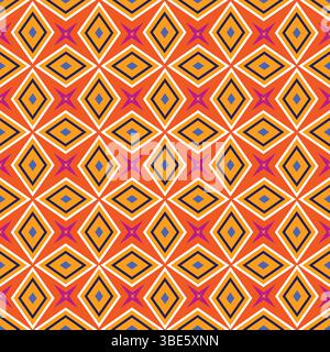 Abstract geometric pattern seamless texture in vibrant orange pink and blue hues Stock Vector