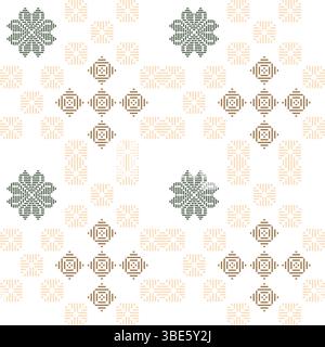 Seamless pattern design featuring geometric and floral motifs in earthy tones Stock Vector
