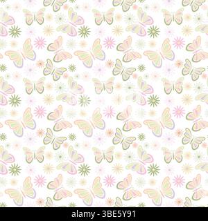 Pastel butterflies and flowers seamless pattern design for fabric or wallpaper Stock Vector