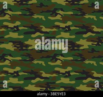 Seamless woodland camouflage pattern texture background image Stock Vector