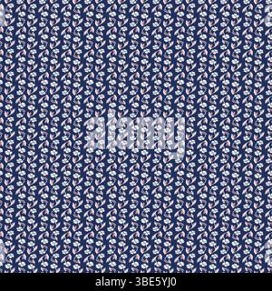 Repeating pattern of delicate pink and white flowers on a dark blue background Stock Vector