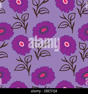 Purple floral pattern seamless repeat textile design for fabric and wallpaper Stock Vector