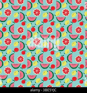 Summer fruit pattern watermelon grapefruit lemon and peach design Stock Vector