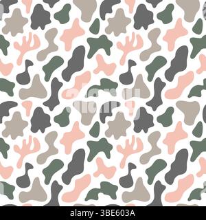 Abstract seamless pattern with organic shapes in muted greens greys and pinks Stock Vector
