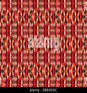 Abstract geometric textile pattern in red orange and brown hues Stock Vector