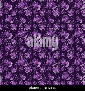 Dark purple watercolor rose floral pattern seamless repeat texture Stock Vector