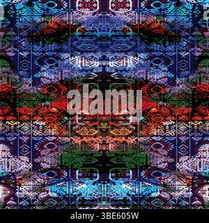 Vibrant abstract textile design with symmetrical ethnic motifs and rich color palette Stock Vector