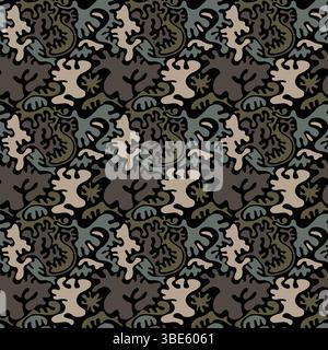 Abstract seamless pattern with organic shapes in muted greens and browns Stock Vector
