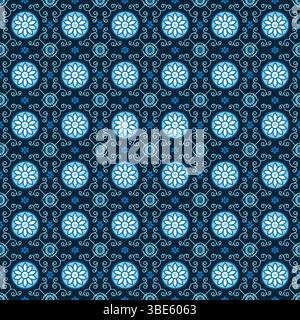 Repeating blue and white floral pattern seamless textile design Stock Vector