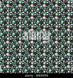 Seamless pastel floral pattern on black background for fabric and design projects Stock Vector