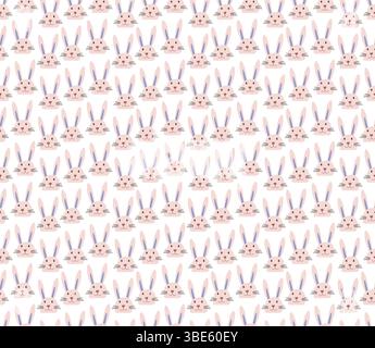 Adorable repeating pattern of pink bunny faces with purple ears for fabric or paper Stock Vector