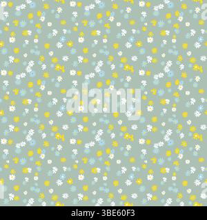 Seafoam green background with scattered small yellow and blue flowers Stock Vector