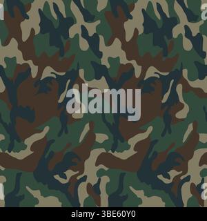 Close up seamless pattern of classic military camouflage fabric Stock Vector