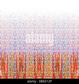 Abstract damask pattern with ombre effect and vertical stripes in warm hues Stock Vector
