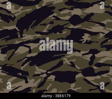 Close up view of a dark green and black tiger stripe camouflage pattern texture Stock Vector