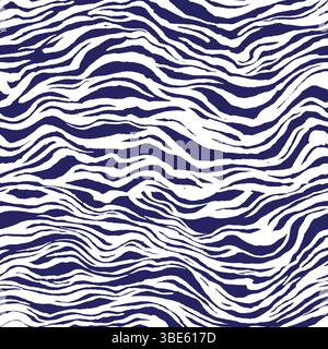 Abstract indigo and white wavy zebra stripe pattern seamless texture Stock Vector