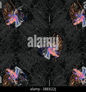 Abstract dark textile pattern with distressed leaf motifs and grunge texture Stock Vector