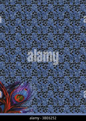 Abstract peacock feather design on a blue speckled background Stock Vector