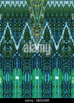 Intricate teal and green geometric textile design with embellishments Stock Vector