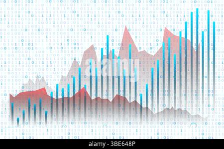 Abstract digital background with graphs, binary code and bar charts symbolizing data and technology Stock Photo