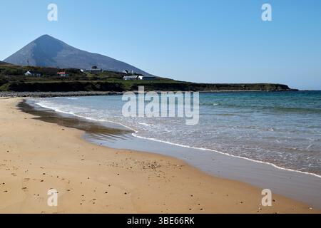 golden strand or barnyagappul strand dugort with a view of slievemore achill island county mayo republic of ireland Stock Photo