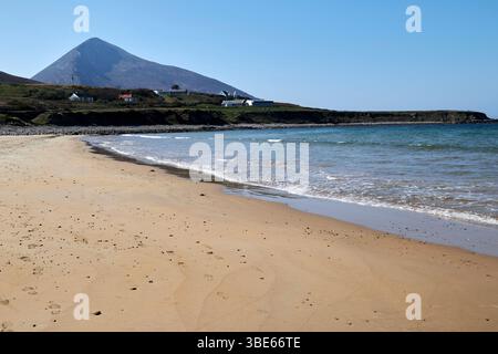 golden strand or barnyagappul strand dugort with a view of slievemore achill island county mayo republic of ireland Stock Photo