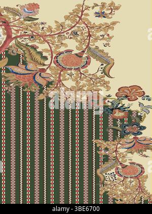 Elegant floral and striped textile design for fabric or wallpaper Stock Vector