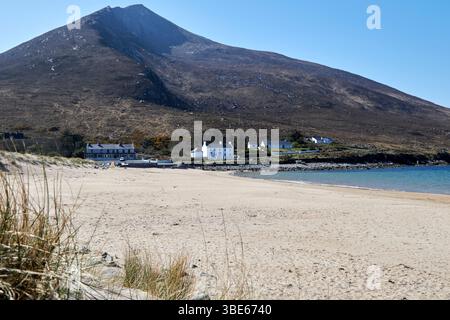 dugort beach known as silver strand or pollawaddy with a view of slievemore achill island county mayo republic of ireland Stock Photo