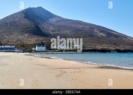 dugort beach known as silver strand or pollawaddy with a view of slievemore achill island county mayo republic of ireland Stock Photo