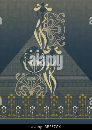 Elegant art nouveau floral design with geometric pyramid background Stock Vector