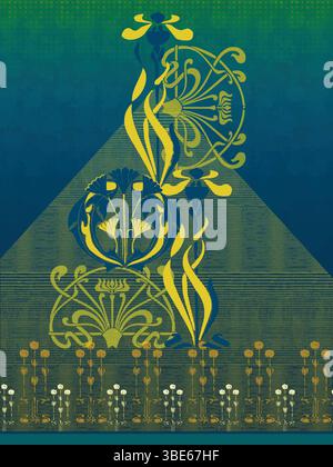 Art nouveau floral design with pyramid and egyptian motifs Stock Vector