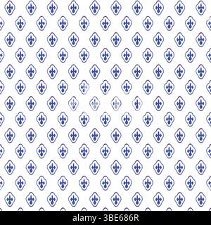 Repeating blue fleur de lis pattern on white background elegant french design textile print Stock Vector