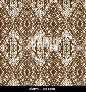 Intricate brown and white diamond pattern textile design seamless repeat Stock Vector