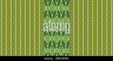 Abstract green textile pattern design with vertical stripes and geometric motifs Stock Vector