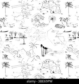 Whimsical tropical island treasure map seamless pattern design Stock Vector