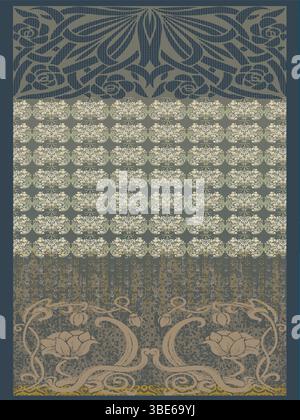 Elegant art nouveau textile design with repeating floral and geometric patterns Stock Vector