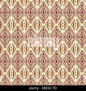 Intricate geometric textile pattern in red and gold hues seamless repeating design for fabric or wallpaper Stock Vector