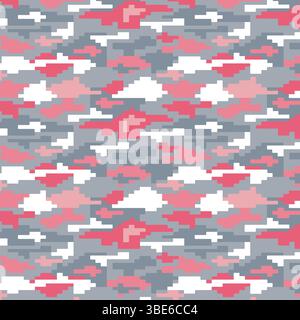 Pixelated pink and gray camouflage seamless pattern design for fabric and digital prints Stock Vector