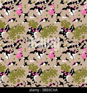 Abstract camouflage pattern in taupe green pink and black Stock Vector
