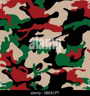Abstract red green black and beige camouflage pattern seamless repeat design Stock Vector