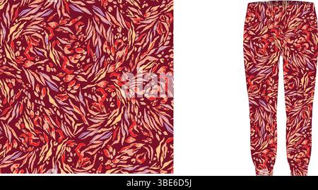 Abstract animal print textile design in red orange and purple hues Stock Vector