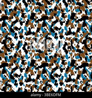 Abstract camouflage pattern in brown blue black and white seamless repeat Stock Vector