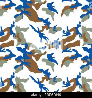 Abstract blue brown and gray camouflage pattern seamless repeat design Stock Vector