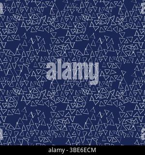 Seamless pattern of hand drawn white triangles on a deep blue background Stock Vector