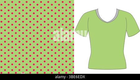 Lime green t shirt design with red polka dot pattern for apparel manufacturing Stock Vector