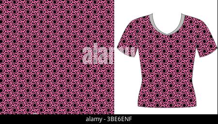 Pink and black swirl pattern fabric design for womens t shirt Stock Vector
