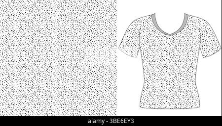 Technical flat sketch of womens short sleeve v neck glitter t shirt design Stock Vector
