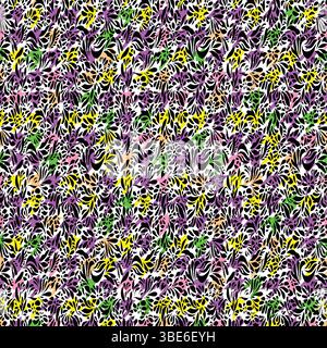 Abstract floral pattern seamless texture design in vibrant purple yellow green and black Stock Vector
